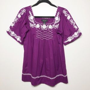Karen Kane Embroidered Top in Dark Raspberry Sz S